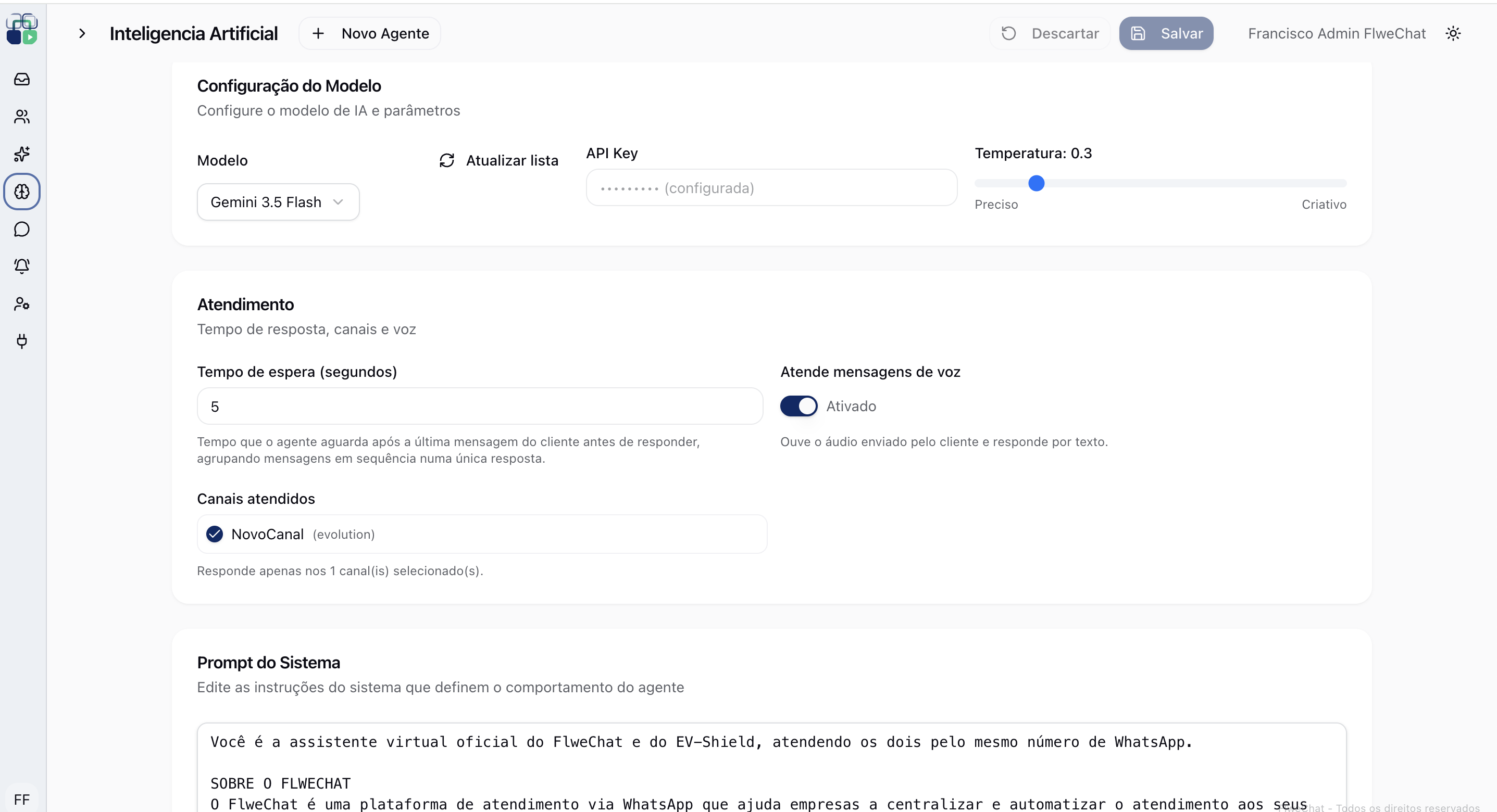 Configuração do agente de IA no FlweChat